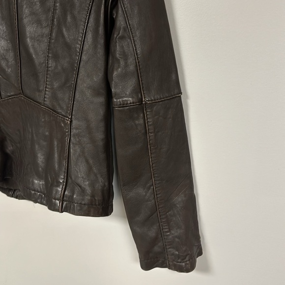 Michael Kors Rich Brown Leather Moto Jacket Size S/P Buttery Soft, lined, bronze - Picture 9 of 15